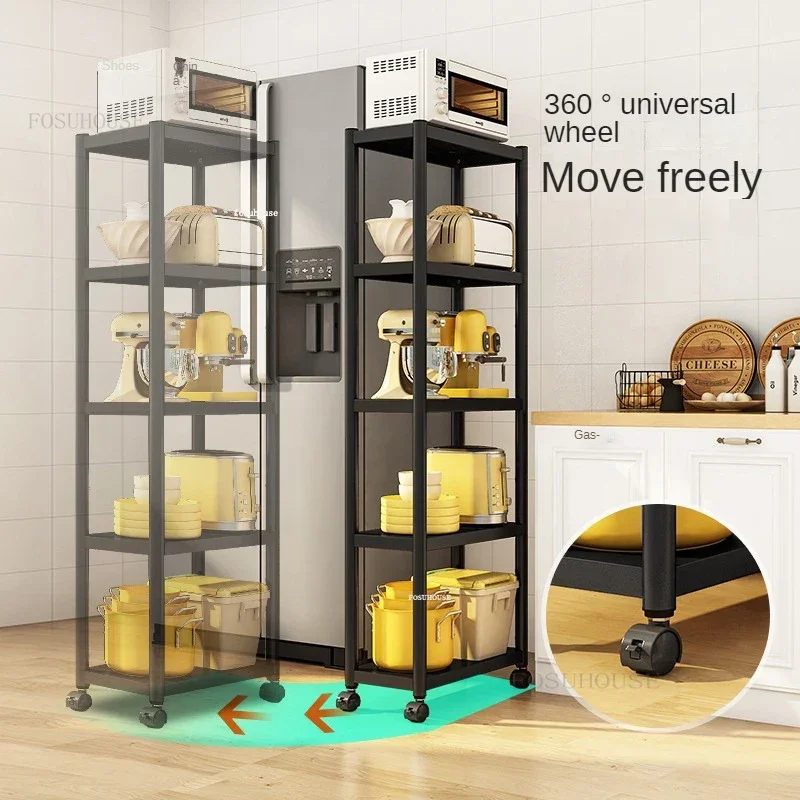 Metal Kitchen Cabinets Kitchen Pot Storage Cabinet Modern Floor Multi-layer Mobile Trolley Rack with Wheels Gap Storage Shelf GM