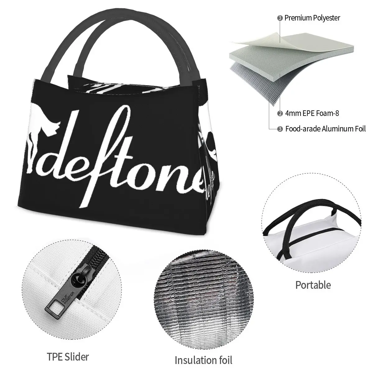 Deftones Logo Portable insulation bag for Cooler Thermal Food Office Pinic Container