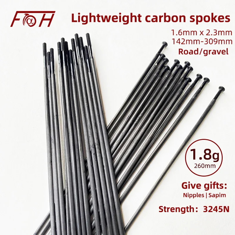 1.8g Lightweight Carbon Fiber Spokes Road Bike/Mountain Bike High Strength Aero Design TT Bike Carbon Spokes