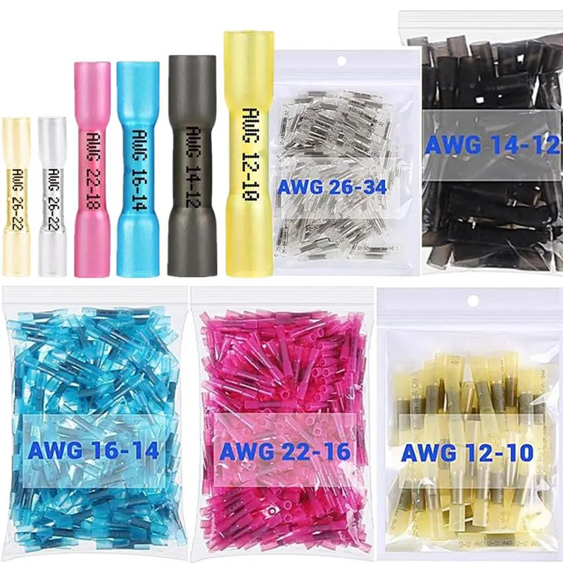 Heat Shrink Butt Connectors 10-200pcs AWG 24&ndash;10 Butt Splice Insulated Waterproof Electrical Automotive Wire Crimp Terminals