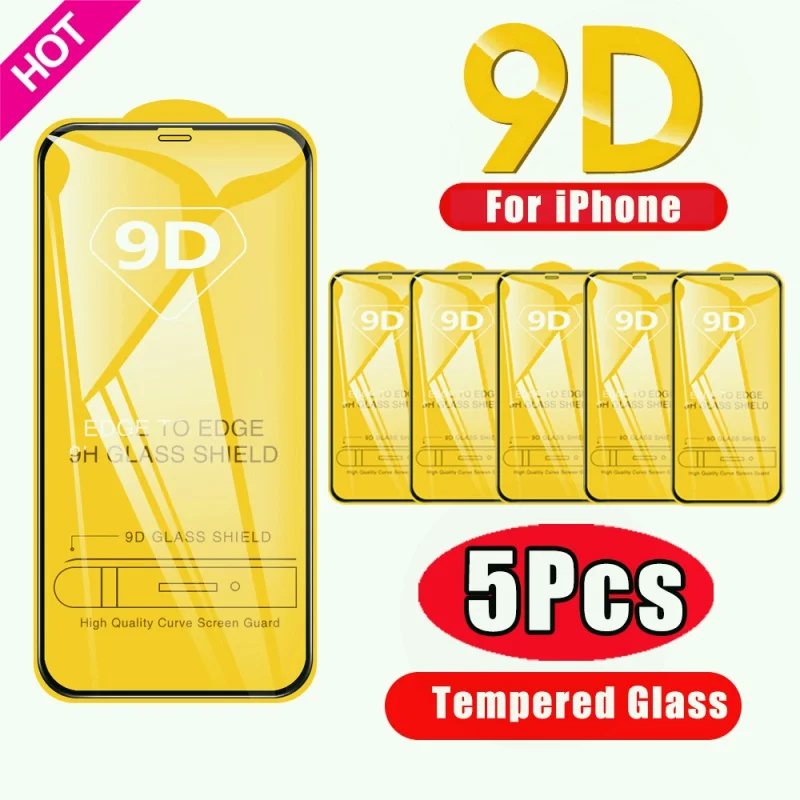 

5PCS Full Cover Protective Glass For iPhone 11 12 13 14 Pro Max Screen Protector On iPhone X XR Xs Max 6S 7 8 Plus 13 Mini Glass