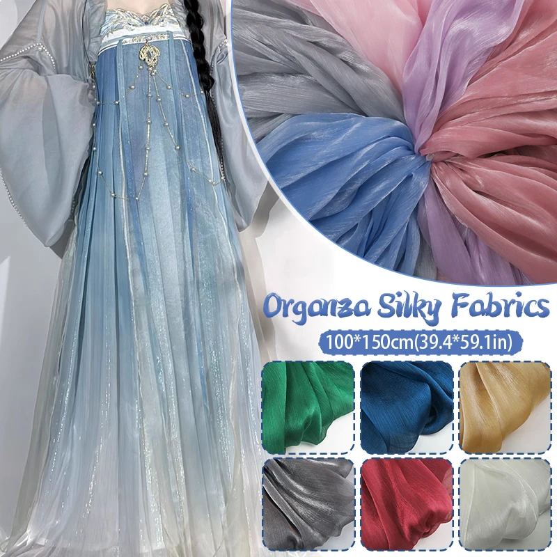 BENECREAT 3 M De Tissu Organza Transparent Léger Bicolore, Tissu De Gaze Holographique Irisé De 150 Cm, Transparent Pour Robe De Mariée, Mode, Artisanat, Décorations, Bleu Acier