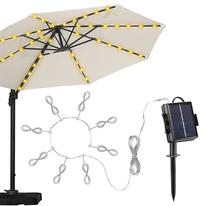 Solar LED Lighted Patio Umbrella Water Resistant Solar Umbrella With 8 Light Modes Terrace Beach Umbrella Decoration For Garden