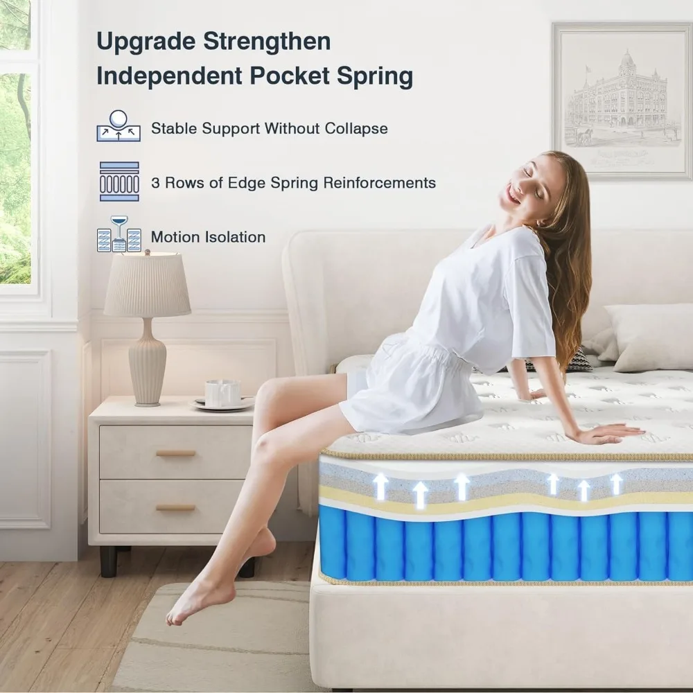 King Mattress  Strengthen Firm 12 Inch King Size Mattress in A Box  Hybrid Mattress King Size with High Density Memory Foam 5