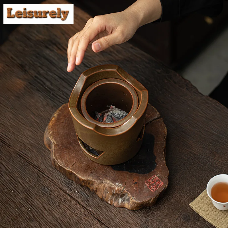 Retro Tea Dust Glaze Charcoal Stove Dry Burning Side Handle Pot Carbon Wind Furnace Small Warmer Tea Stove Boiling Water Kettle