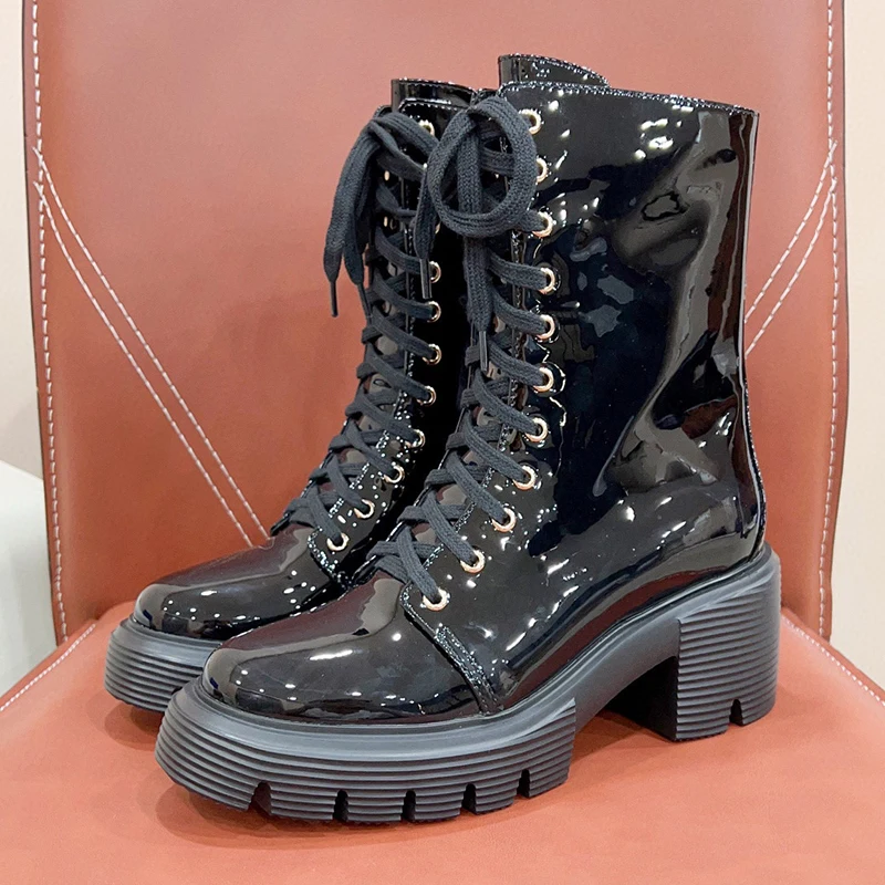 

2024 New Non-slip Ladies Boots Spring Round Toe Height Increasing Ankle Boots Streamline Bottom Design Appear Thin Female Pumps
