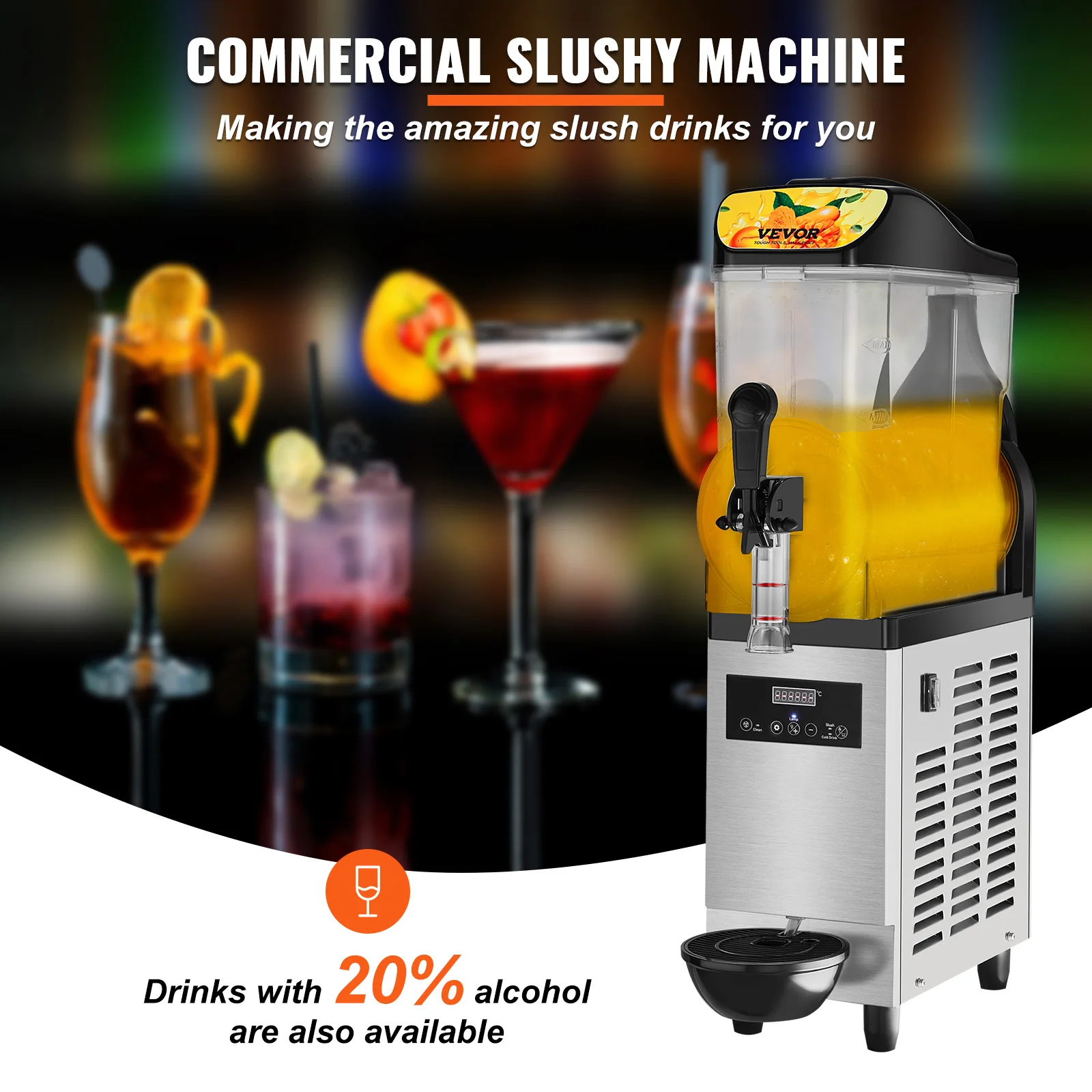VEVOR Commercial Slushy Machine, 12L Single Bowl, 24 Cups Output, 550W Stainless Steel Margarita Smoothie Frozen Drink Maker 2