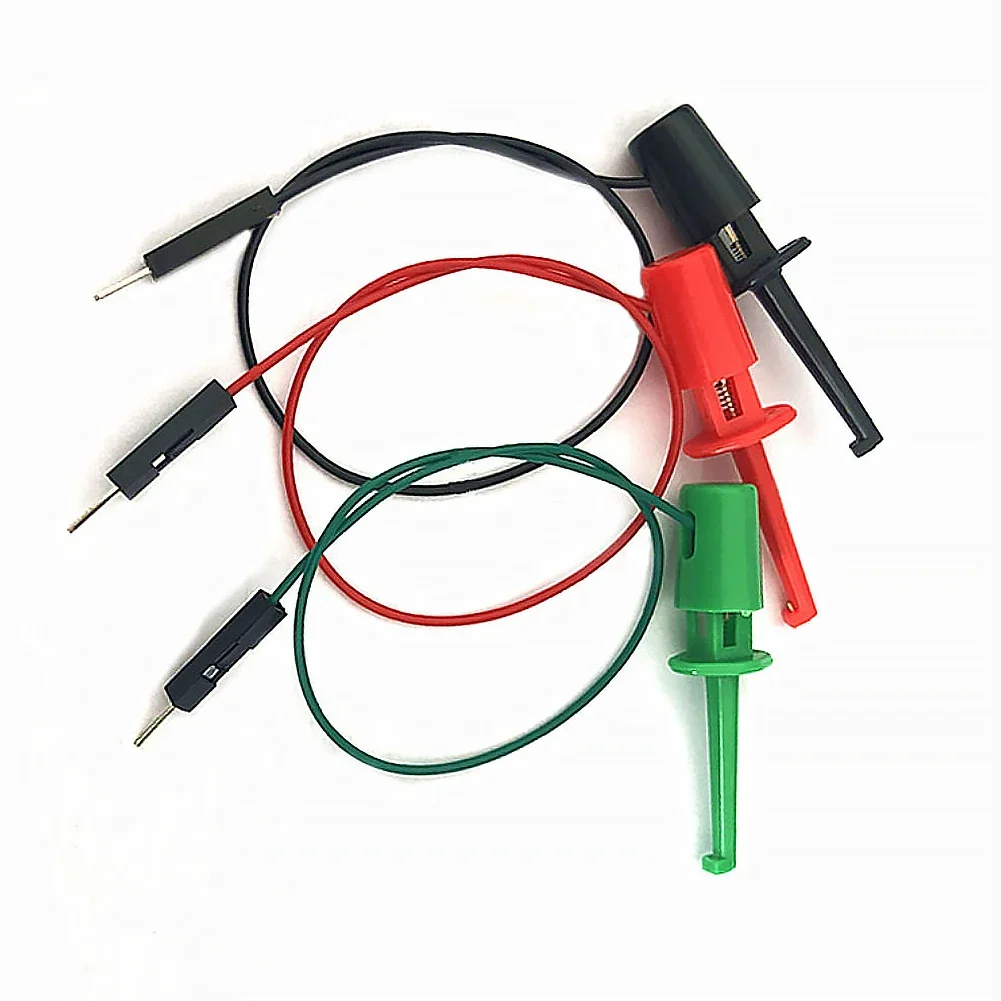 3pcs Electrical Hook Type test Clip Instrumentation Transistor Tester Hook Type test Clip Probes Kit with Male Head DuPont Line