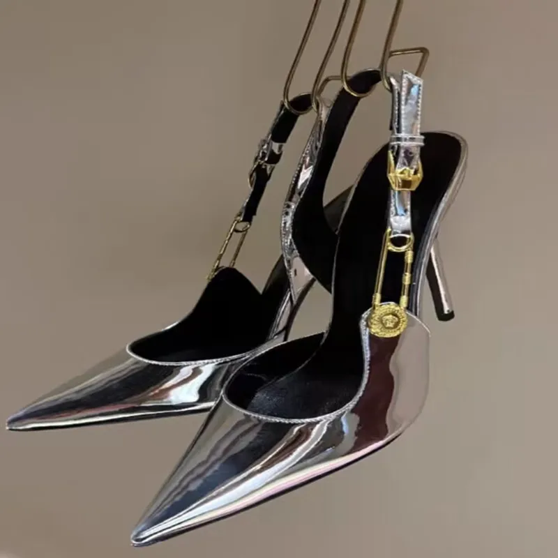 Sandales pointues à talons hauts pour femmes, chaussures de banquet à la mode, talon fin, bouche peu profonde, strucBaotou en métal, printemps, été, nouveau, 2023