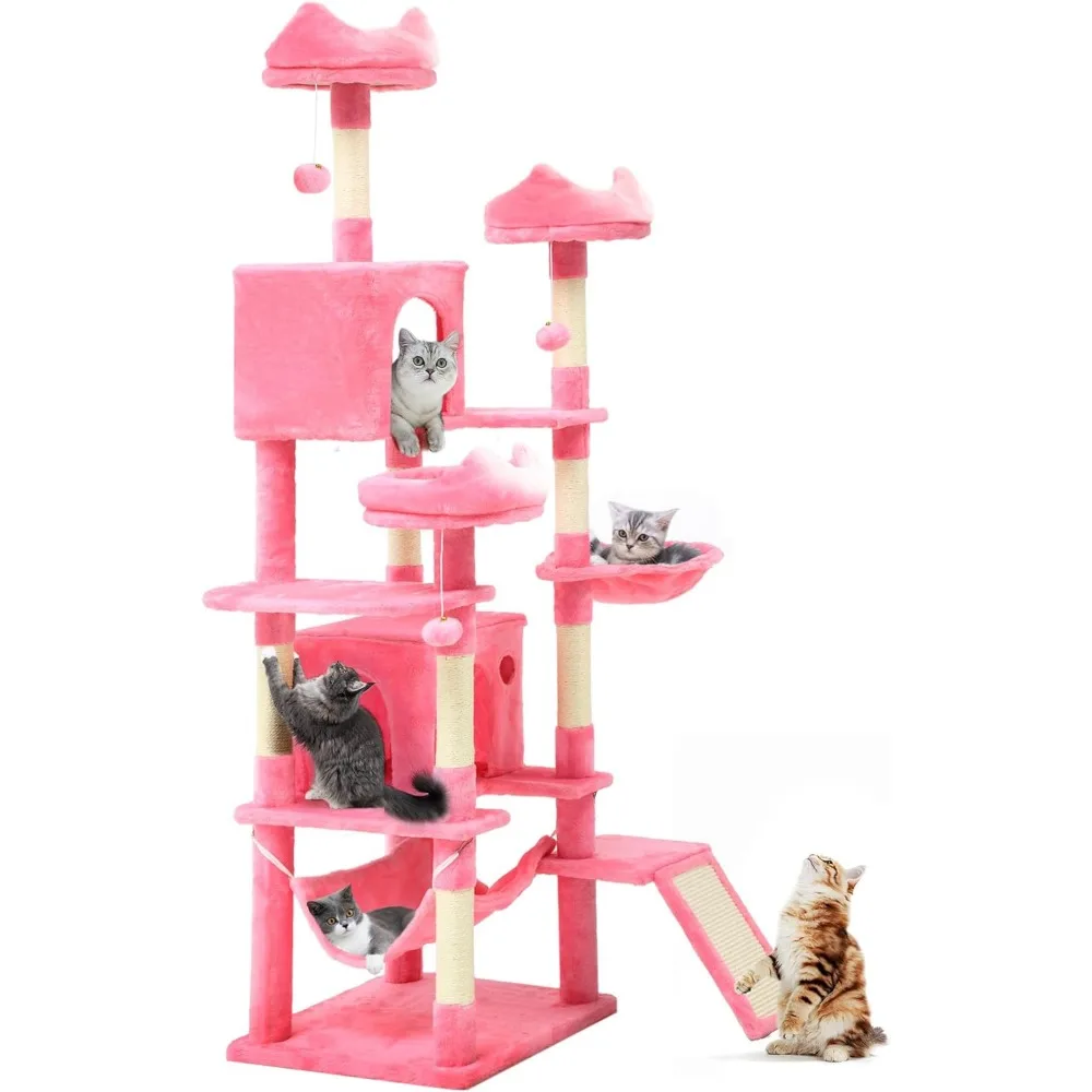 

Indoor cat tree tower, 75 inch high multi story cat climbing tower,apartment, comfortable plush large activity center