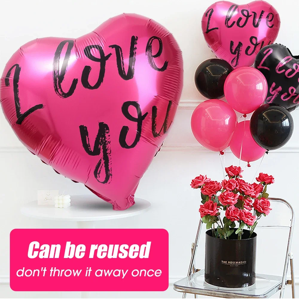 Red Aluminum Foil Balloon Rose Golden Or Rose Red Heart - Temu