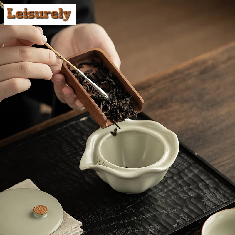 Antique Ru Kiln Porcelain Lotus Travel Tea Set Kit Ancient 1 Pot 3 Cups Tea Maker Organizer Portable Camping Tote Bag Supplies