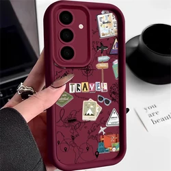 Travel Map Pattern Silicone Phone Case - Soft TPU Protective Cover - Galaxy S20 FE (Wine red - 2F2127)