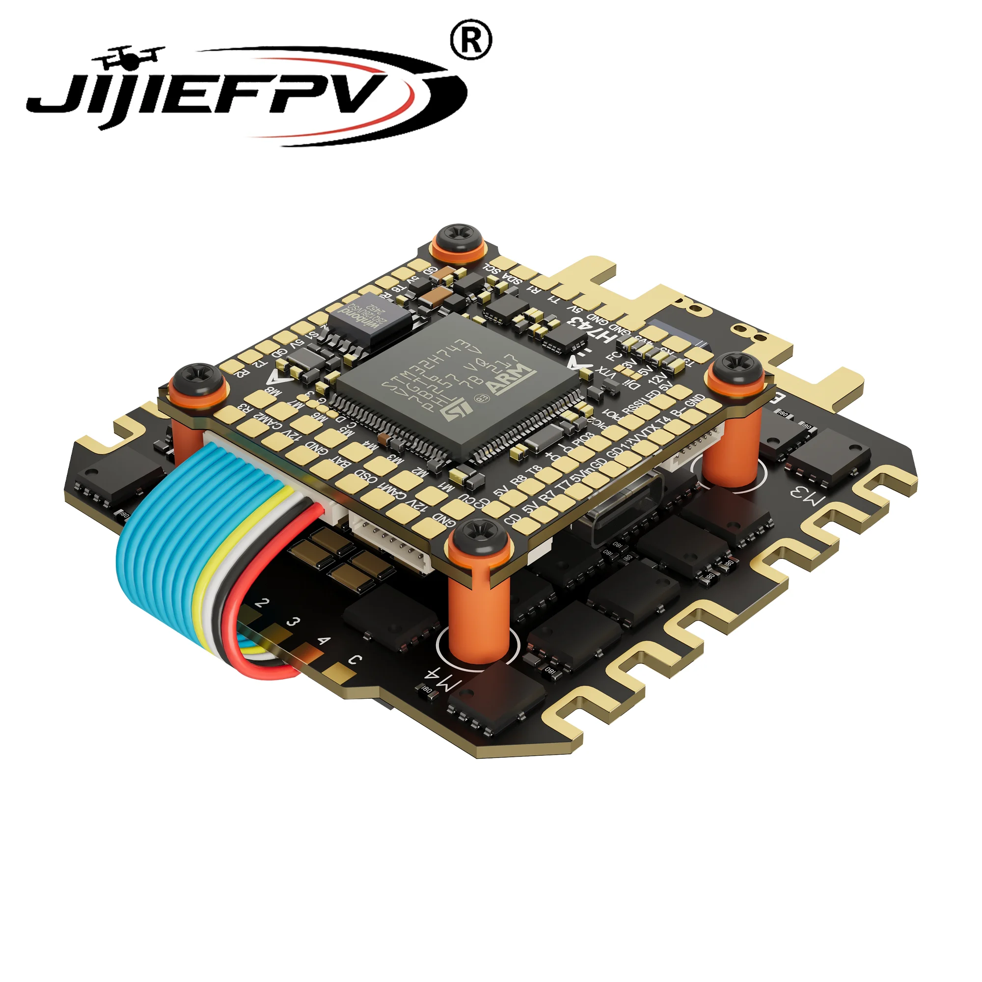 Détail des soudures et composants électroniques du stack FPV H743 12S 120A pour drone