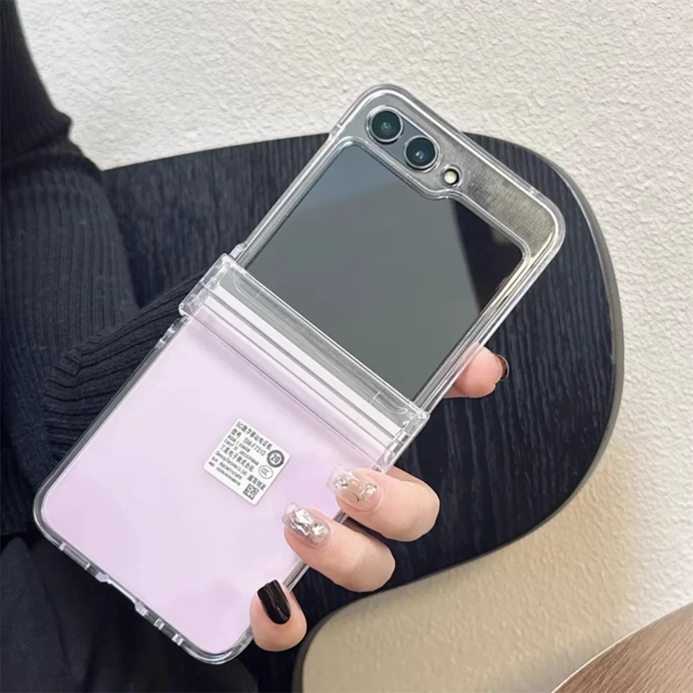 Ins Korean Cute Clear Case For Samsung Z Flip 7/6/5/4/3 Hinge Full Protection PC Case For Motorola Razr 60 50 Ultra Razr 40Ultra 5