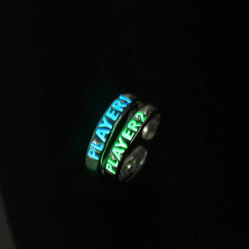 Luminous Ring for Couple Creative Glowing in the Dark Player 1 Player 2 Matching Gaming Ring for Women Men Valentine's Day Gift