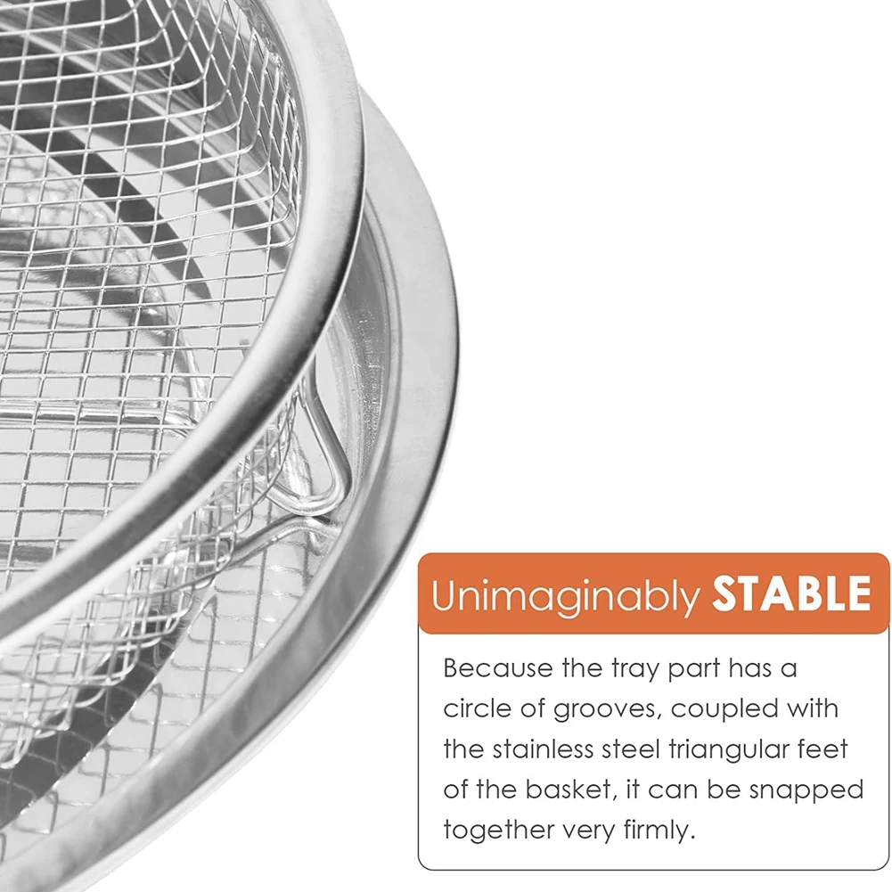 2 Pcs Round Stainless Steel Air Fryer Basket for Oven, Crisper Tray and Basket 13 Inch, Oven Air Fry Pan Mesh Set HOT
