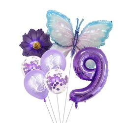 Butterfly Sunflower Celebration Balloon Set - Pink & Blue 7 - Piece Party Decor Collection - As photo (PURPLE)