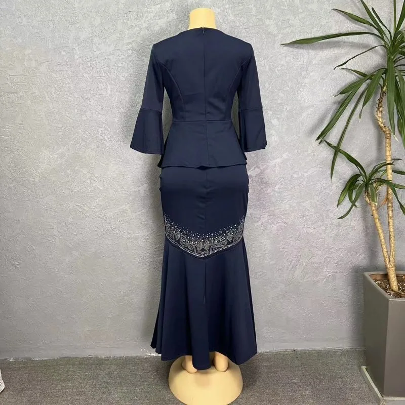 2023 Fashion Wedding Party 2 Pieces Dress Sets Skirt And Tops Suits For Women Elegant Ankara Turkey Africa Dashiki Diamonds Gown