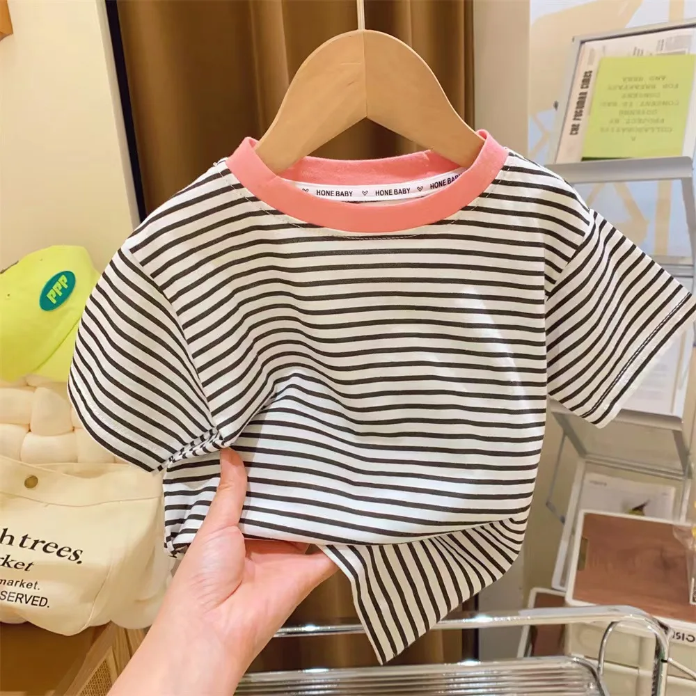 T shirt Children Short-Sleeved Summer Striped Baby Half-Sleeved Bottoming Casual Wear