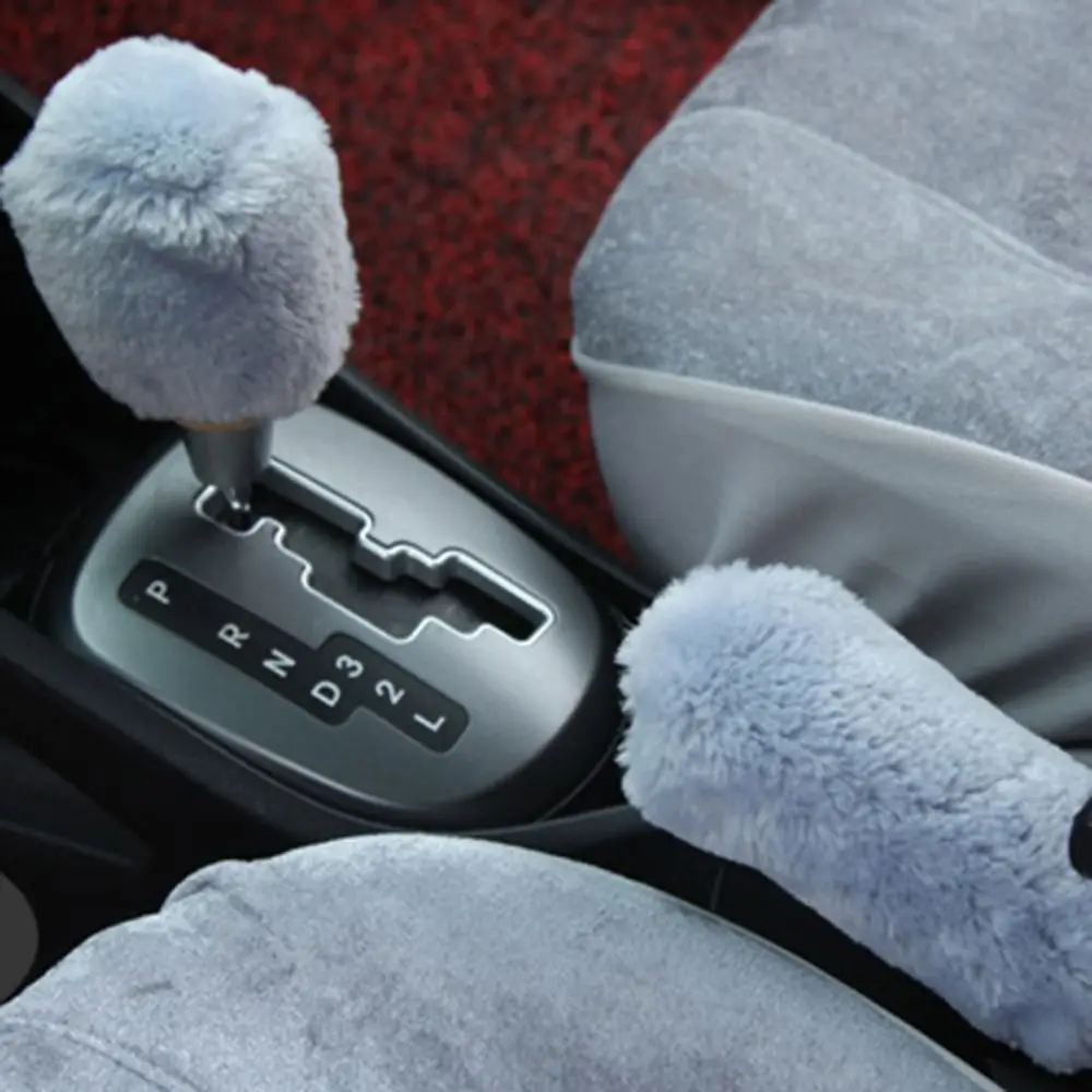 1 Pair of Soft Plush Handbrake Cover Set Plush Thickening Car Handbrake Cover Replaceable Warm Grip Covers