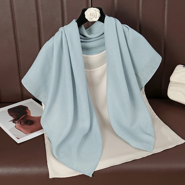 Foulard carré fin et doux pour femmes, 90x90cm, simplicité, couleur unie, foulard en coton et lin, Hijabs musulmans, accessoires de sac