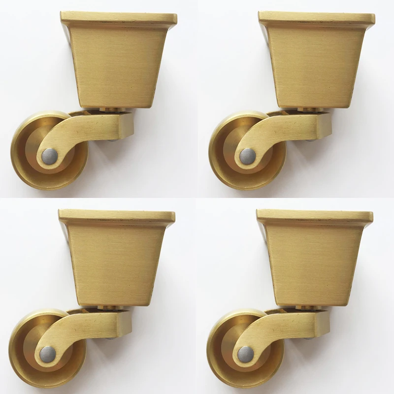 

4PCS 1.34'' Solid Brass Casters Square Cup Table Chair Sofa Cabinet Castors 360° Swivel Wheels Smoothly Moving Furniture Rollers