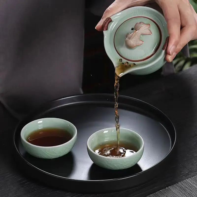 Portable Ge Kiln Ceramic Travel Tea Set 1 Teapot 2 Teacup Car Mounted Tea Set Gaiwan Cups and Mugs Yixing Kettle Cute Cup Pot