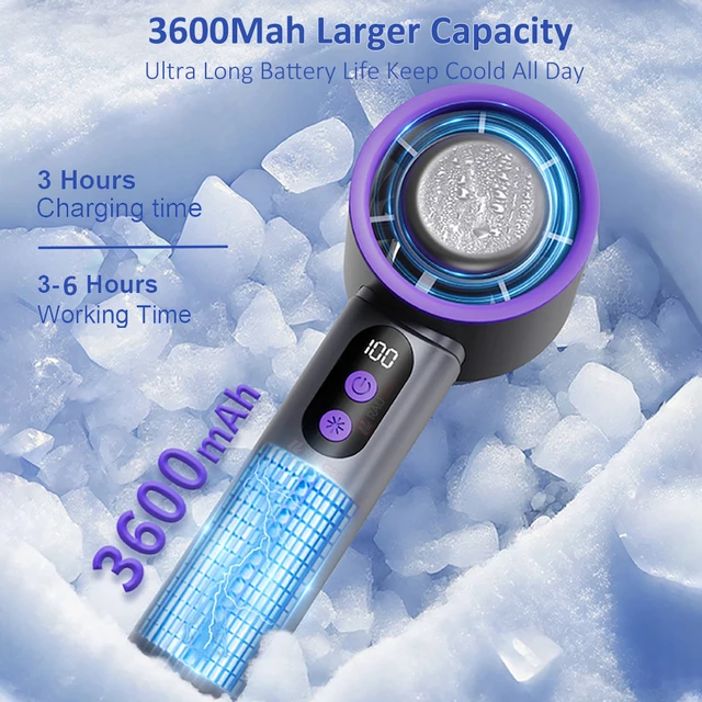 Turbo Fan Portable Hand Fan Mini USB Rechargeable Fan Ice Cooling Fan Handheld Turbo Fan Small Pocket Fan with Digital Display 4