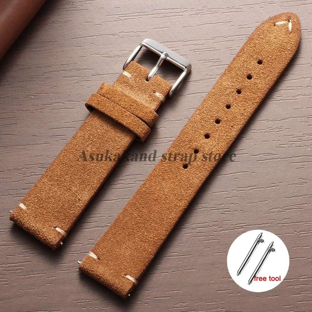 Genuine Leather Quick Release Watch Band with Soft Suede Strap - Calfskin Bracelet