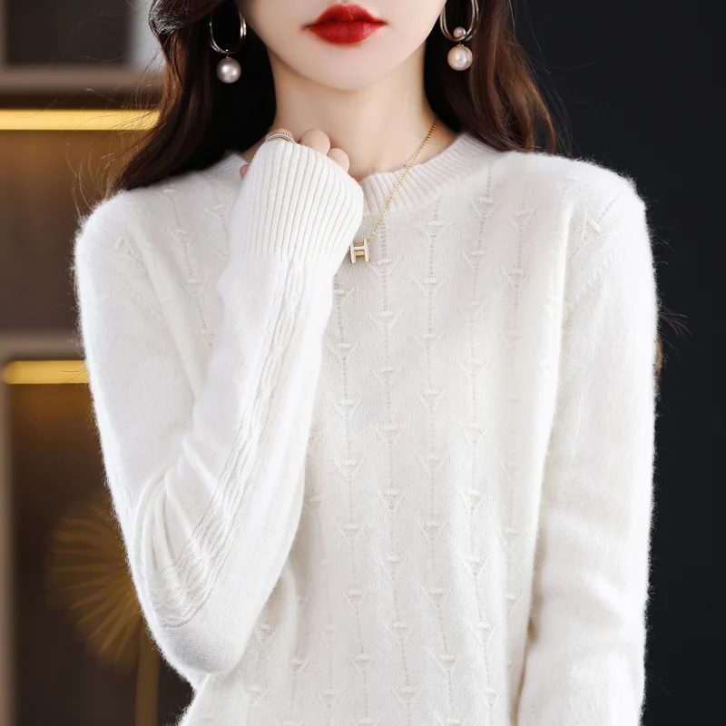 

100% Wool Women's Sweater O-Neck Knitted Pullover Sweater Winter New Pure Color Sweater Korean Fashion Top