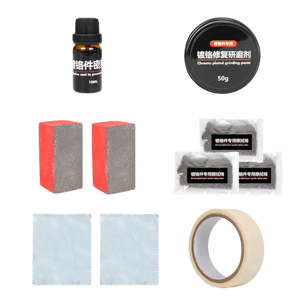Chrome Plated Grinding Paste with Sponge Stain Oxidation Removal Kit Chrome Oxidation Repair Agent for Car Maintenance Cleaning