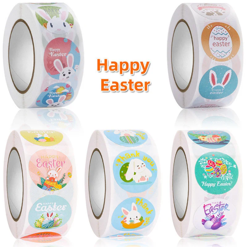 Autocollants de Joyeuses Pâques en Forme de Lapin Mignon, Étiquette Auto- Adhésive pour ixde Pâques, Sac