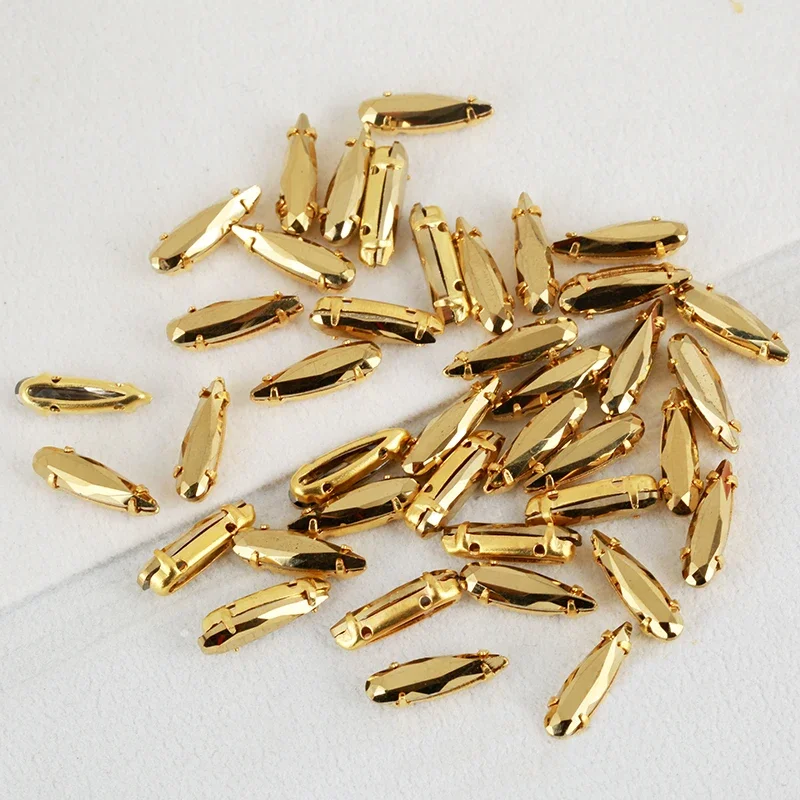 레센 뉴 4x15mm 바느질 유리 Aurum 색상 DIY 공예 장식에 대 한 골드 황동 클로 골드 스톤과 날카로운 눈물 라인 석