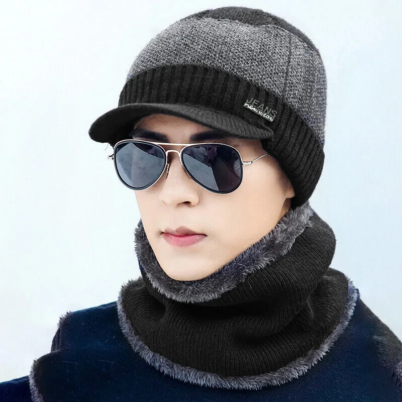 Knitted Hat And Scarf Two Piece Set Unisex Large Head Suitable For Thickened Winter Snowflake Warm Hat Gloves Scarf Set Boys