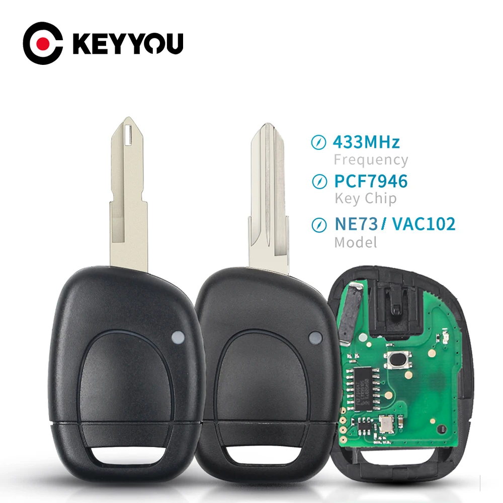 KEYYOU дистанционный Автомобильный ключ 1 кнопка для Renault Clio II 2001 2002 2003 2004 2005 PCF7946 чип