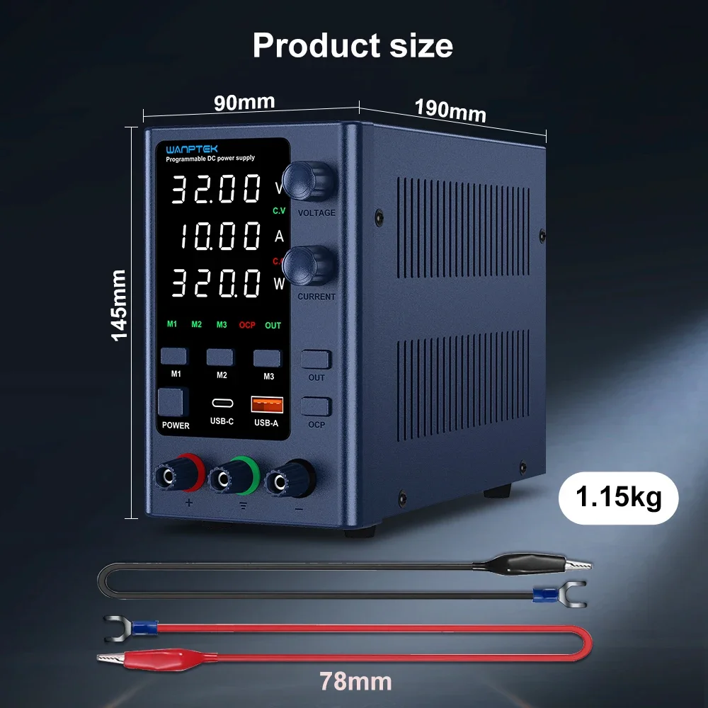 Wanptek Einstellbares Labornetzteil 30 V 60 V 120 V mit USB/Typ-C-Schnellladefunktion, voreingestelltes Gleichstrom-Gleichstromnetzteil – Detail 15