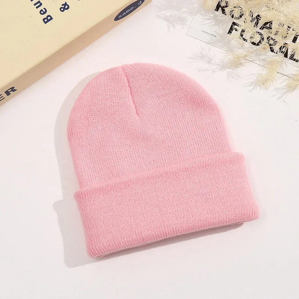 0-3Y Newborn Warm Crochet Hat Winter Knitted Beanie for Baby Knit Gorros Acrylic Wool Hat Candy Color Fold Brim Skullcap Ski Hat 5