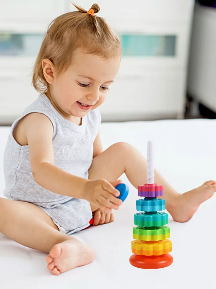 Gears Stacking Rings Toy Eco-Friendly Brain Development Toys Smooth Spining Tower Building Blocks Safe for Kids Holiday Toys