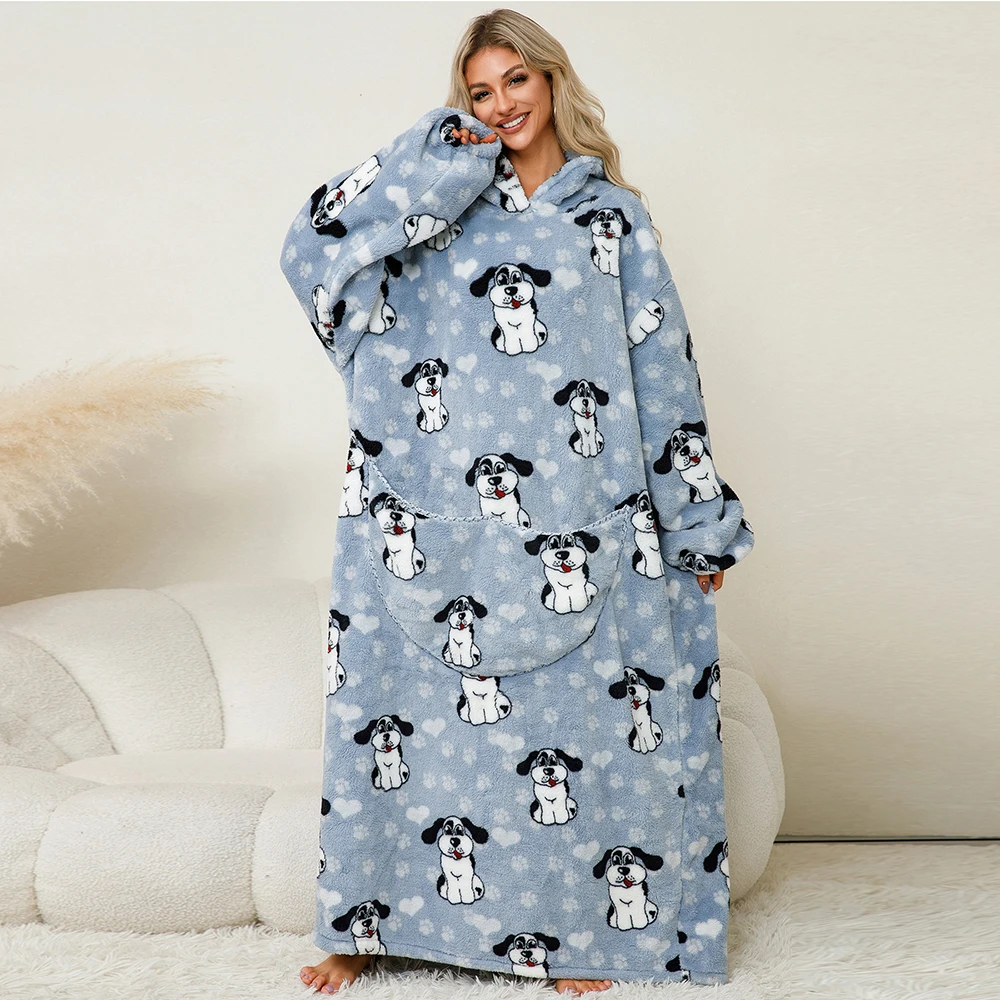 Novo 2024 super longo cobertor de flanela com mangas inverno hoodies moletom feminino pulôver velo gigante tv cobertor oversized