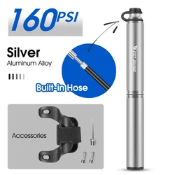 Compact High - Pressure Bicycle Hand Pump with Dual Valve Compatibility (160PSI Silver)