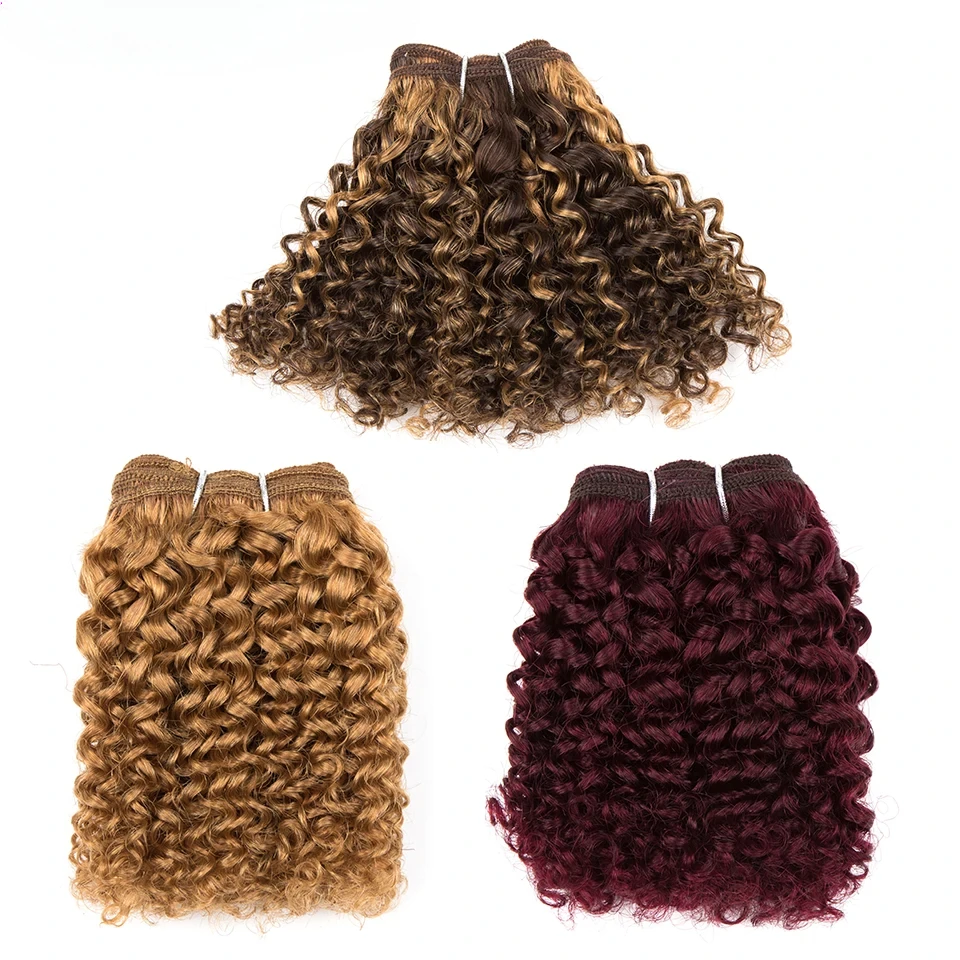 Queen Virgin Remy Short Curly Hair Bundles With Closure Remy Human Hair Weave 5 Bundles With Closure 6pc Double Drawn 99g P4/27
