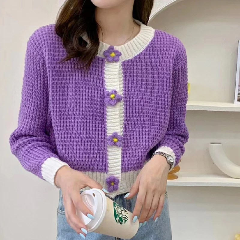 

Autumn Winter Women Single Breasted Knitted Coats Fashion O Neck Long Sleeve Knitwear Cardigan New Solid Color Casual Sweaters