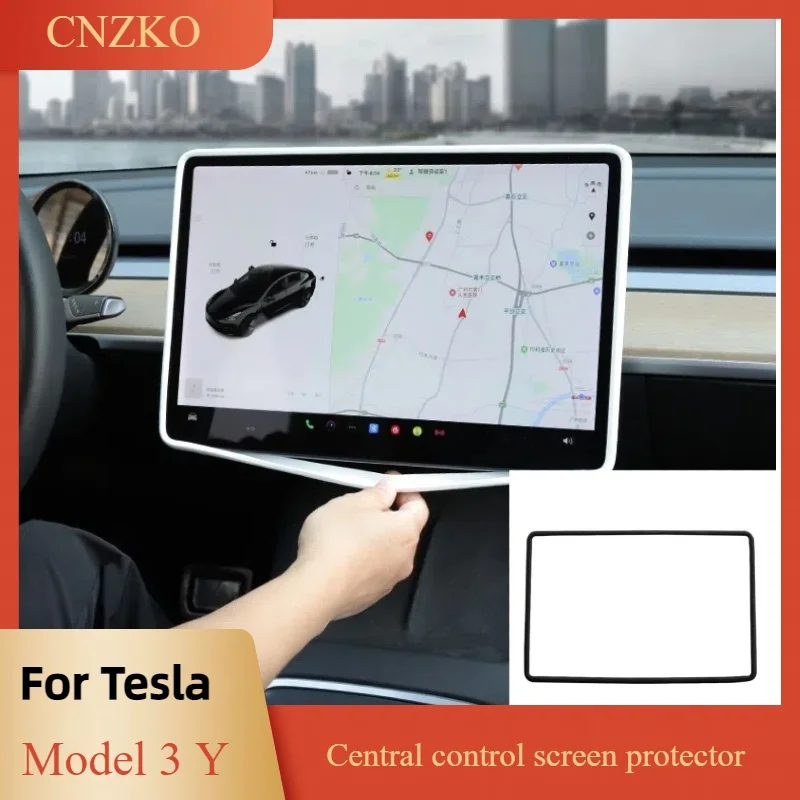 Silicone Central Control Screen Protector Frame Rearview Mirror Protector Cover Display Edge Central parts For Tesla Model 3 Y rearview mirror protector rearview mirror cover rearview mirror