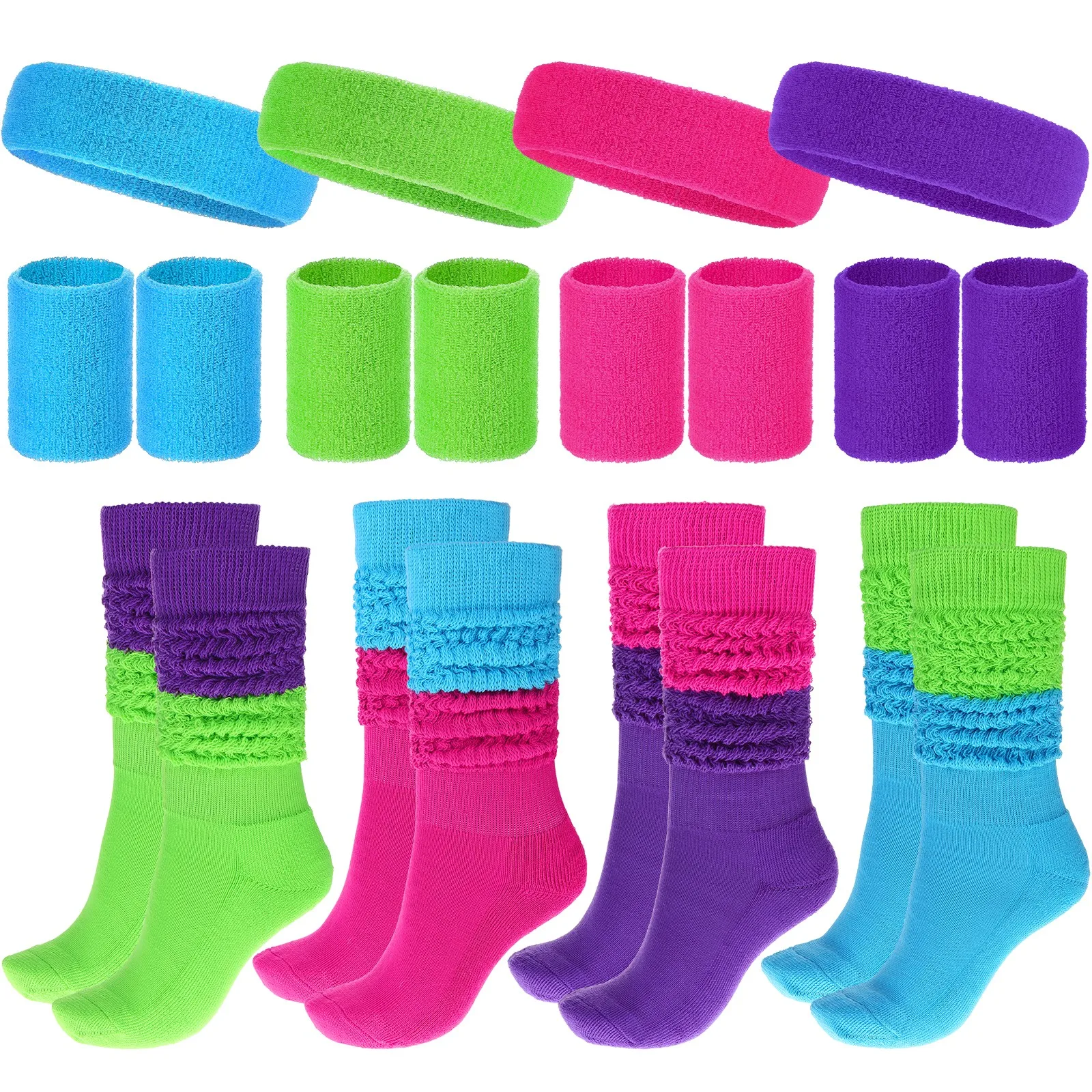 Fashion Sweatbands Set With Neon Slouch Socks Colorful Athletic Sweat