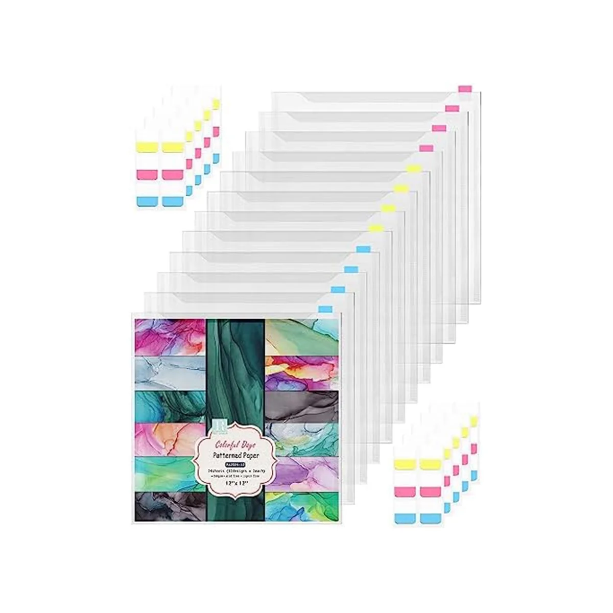 

12Piece Scrapbook Paper Storage Box for 30.48 X 30.45 cm Papers with 60 Adhesive Index Tabs Waterproof Single Top Load