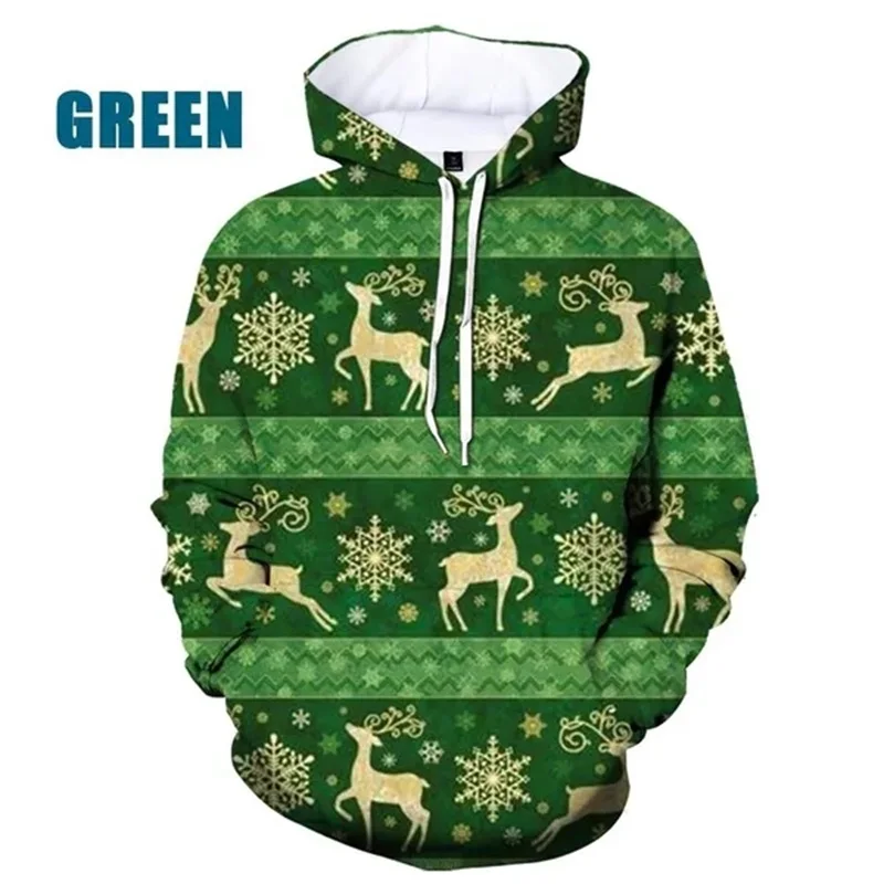 thumbnail image 1 of Sudadera con capucha con estampado de copos de nieve y renos de Feliz Navidad para hombres y mujeres, sudadera con capucha holgada de gran tamaño con estampado 3D para hombres, 1 of 5