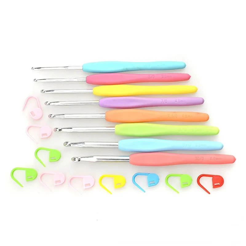 

8Pcs Crochet Hook Mix Size 2.5mm to 6.0mm Aluminum Crochets TPR Soft Handle DIY Knitting Needles Sets Sewing Tool Accessories