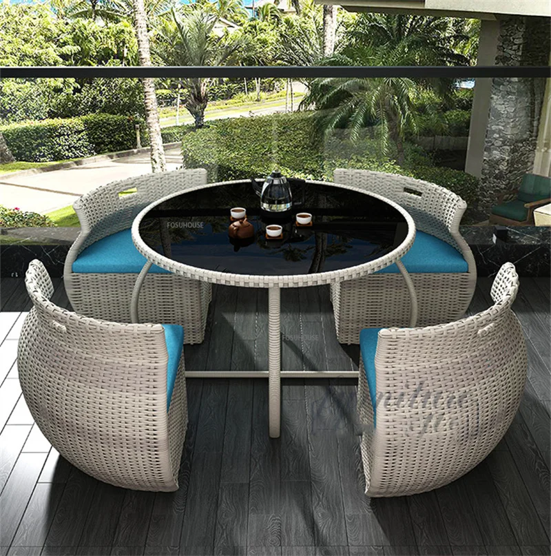 Description Picture 4 of itemOutdoor Rattan Furniture Set Creative Modern Garden Table and Chairs Three Piece Combination Balcony Storage Dining Table Set Z