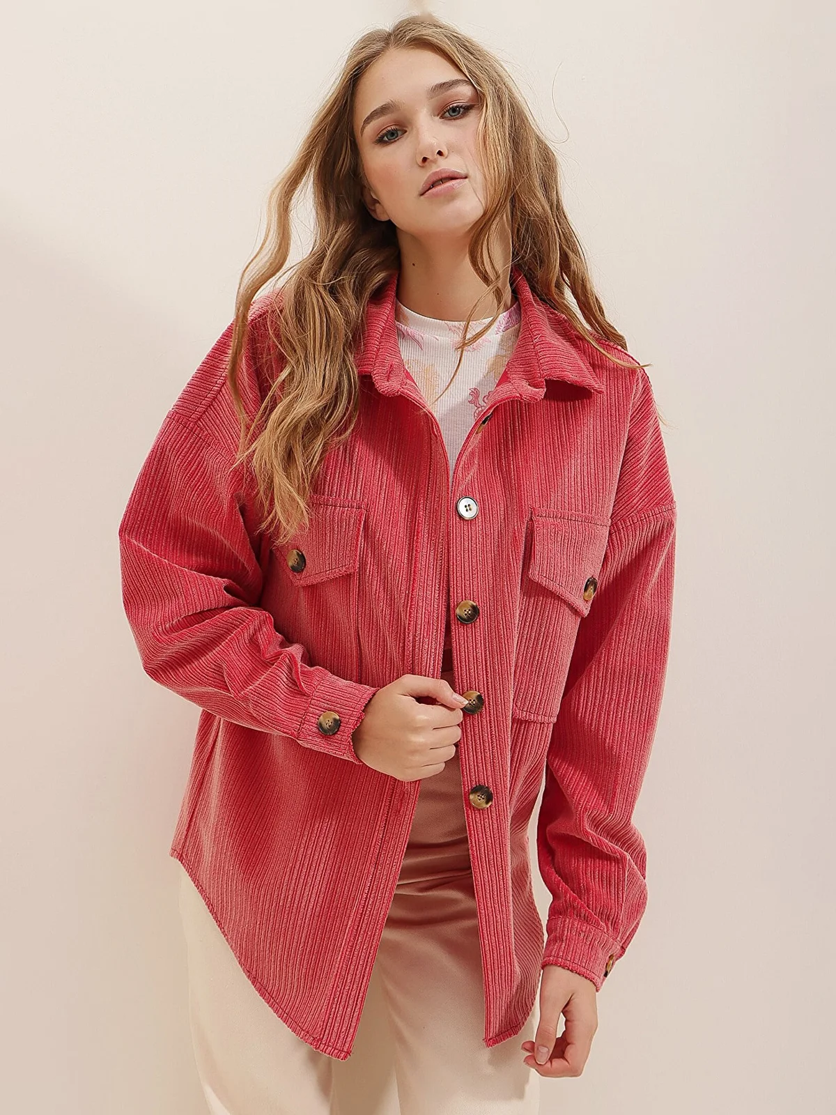EndoraDore Fashion Solid Button Loose Women's Jacket 2023 Autumn New In Casual Corduroy Asymmetric Long Sleeve Women's Coat